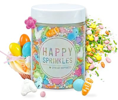 HAPPY SPRINKLES Happy Sprinkles Bunny Butts 90g Mélange à saupoudrer coloré avec du chocolat pour décorer Décoration de gâteau comestible pour Pâques Décoration de Pâques pour gâteaux, biscuits et gl