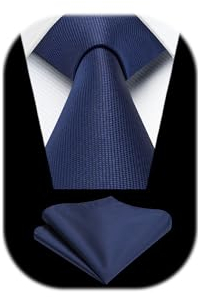 Enlision Herren Navy Blau Krawatten und Einstecktuch Set Klassisch Krawatte Herren Hochzeit Party