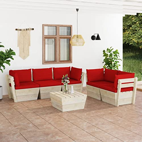 FUDUGEHMIOFWFJJ balkonmöbel,gartentisch,Balkon möbel,bistrosets,6-TLG. Garten-Sofagarnitur aus Paletten mit Kissen Fichtenholzbistrotisch,balkontisch,Balkon,gartenlounge,