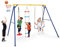 DREAMADE 4 in 1 Kinderschaukel Outdoor mit Gestell, Schaukelgestell mit Schaukel & Kletterleiter & Kletterseil & Basketballkorb, Gartenschaukel Schaukelgerüst mit Metallgestell für Kinder