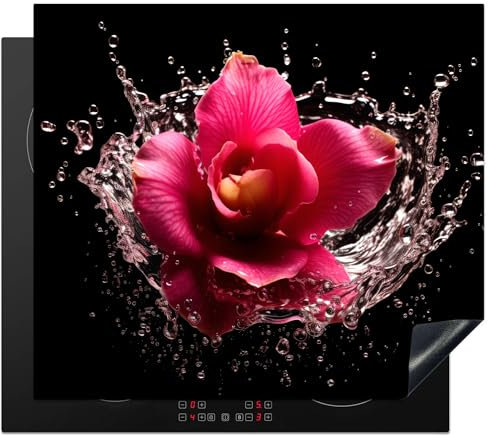 KitchenYeah© Copri Piano Cottura 60x52 cm Coprifornelli Tappetino per Induzione Fornello Tutto per la Cucina Fiori - Rosa - Acqua - Nero - Botanico - Natura