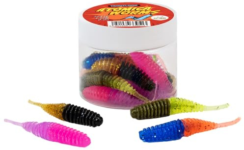 Troutlook Atomica Worms Forellen-Gummi, Mixed Pack mit Knoblauch- und Cheese-Aroma, 20 Stück Forellen-Kunstköder