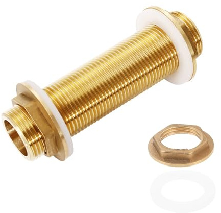 Messing Schottverschraubung G3/4 Schlauchverschraubung, 100mm | Solid Brass Bulkhead Fitting, Messing-Gewindeanschluss Adapter Mit 2 Gummidichtungen, Für Rohre, Wassertanks, Aquarium