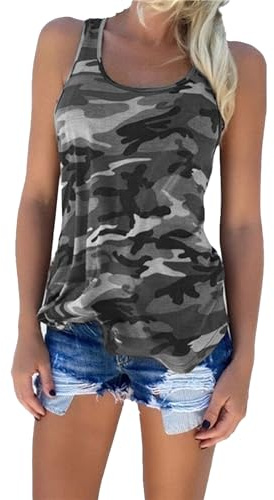 OULIWANGLUO Damen Ärmellose Camouflage Farbe Tank Top Slim Elegant Casual V Ausschnitt Top Basic Sommer Baumwolle Camisole für Frauen (Grau,5XL)