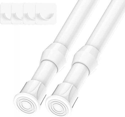 Klemmstange, 2 Stück für Gardinen, 30-50CM Spannstange, Teleskopstange, Vorhangstange mit 4 Halterungen für Küche und Schrank