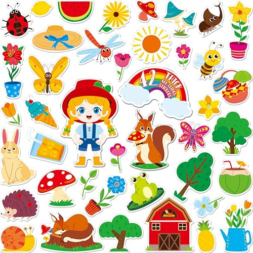 42 Stück Sommer-Motiv Gel-Klebefolien Aufkleber, Schmetterling Blume Dicke Fenster Tür Klebefolien Abnehmbare Wiederverwendbare Aufkleber für Kinder Zuhause Klassenzimmer Dekoration (Nicht Essbar)