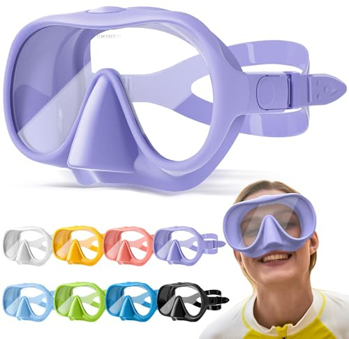 HINATAA Schnorchel-Set für Erwachsene, modische Macaron-Farben, rahmenlose Schnorchelmaske, Ultra-Weitsicht, Anti-Beschlag-Schnorchelmaske, tragbares professionelles Tauch-Schnorchel-Set (lila (kein