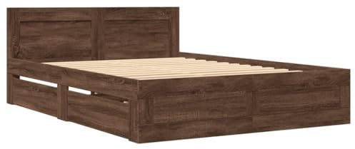 vidaXL Bettgestell, Bett mit Kopfteil, Bettrahmen mit Lattenrost, Doppelbett Schlafzimmerbett mit Stauraum, Braun Eichen-Optik 140x200cm Holzwerkstoff