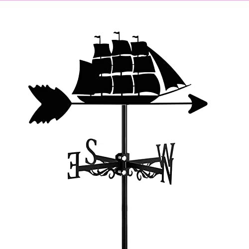 Wetterfahne im Garten und im Freien, Eisenschaluppe, Segelboot-Ornament, Wetterhahn aus Edelstahl, Richtungsanzeiger für die Montage im Freien auf Bauernhöfen, Hofdächern, Scheunendekoration, Schiff