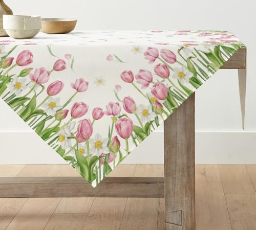 Artoid Mode Rosa Blumen Tulpen Frühling Tischwäsche, Saisonnal Küche Tisch Dekoration Drinnen Urlaub Party Dekor 85x85 cm
