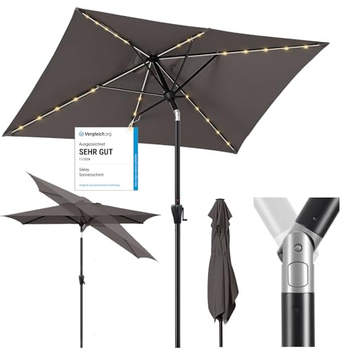 Sekey Parasol Aluminium Solaire avec LED 200x300 cm pour Balcon & Jardin - UV50+ Rectangulaire, Panneau Solaire 50W & Système à Manivelle (Certifié GRS Recyclé)