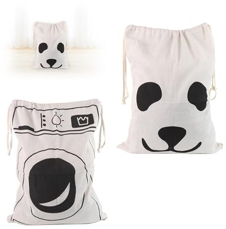 Lot de 2 linges en coton naturel - 2 motifs - Sac à dos pratique - 46 x 62 cm - Cordon de serrage - Sac de voyage