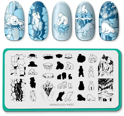 Maniology Polar Bears Nail Stamping Plate | Winter Animal Manicure Designs