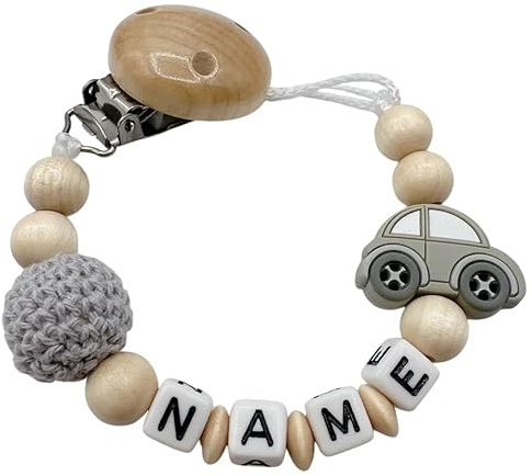 personaliertesgeschenk mit Namen für Mädchen oder Junge Geschenk personalisiert zur Geburt & Taufe Teddy Bär Blau Rosa Grau (Grau Auto)
