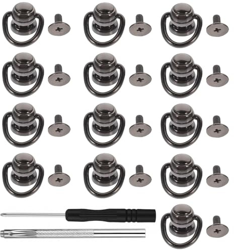 RXKFIGX 20 Stück D Ringe Schraubnieten Ledernieten,Hohlnieten - Schwarz | mit Locher und Schraube, 360° Drehbare Metall D-Ringe Rivets Für Gürtel Geldbörse Handtasche DIY Lederarbeiten