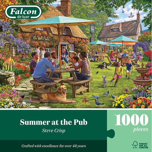 Falcon Summer at the Pub, 1000 Piece Adults Jigsaw Puzzle - Charming Scene | 1000 Pc Adult Jigsaws - Nostalgic, Charming Large Puzzles - Cosy Rainy Day Activity, Christmas & Birthday Gift - 68 x 49 cm