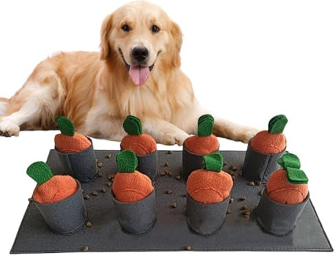 Schnüffelmatte für Hunde, Schnüffelmatte für Hunde, Schnüffelkissen, Karotten-Patch, interaktive Puzzle-Spiele für Hunde mit 8 Plüschkarotten, Kissen