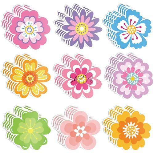 54 Piezas Recortes de Papel en Forma de Flor, Impresión a Doble Cara, Notas Adhesivas de Flores, Decoración de Primavera, Recortes Creativos para Manualidades, Tablones de Anuncios y Fiesta