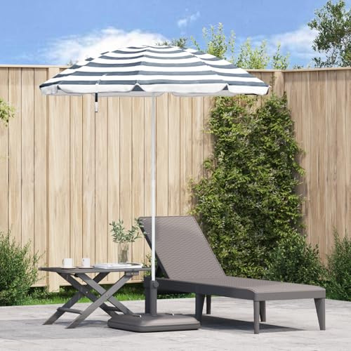 Parasol de Plage et Jardin, Mât en Métal Résistant, Toile Polyester Anti-UV, Parasol de Jardin Extérieur avec Rayures Bleu et Blanc, Inclinable et Pliable, Parasol Terrasse et Balcon,161x161x193cm