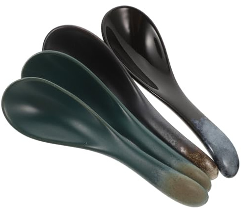 LOLIPPYY 4pezzi Cucchiaio Ceramica Manico Cucchiai Da Cucina Portatili Per Zuppe e Porridge Cucchiaio Piccolo Resistente e Versatile Per Uso Quotidiano