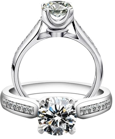 AMDXD Weißgold 18K Au750 Hochzeitsring Echtgold Schmuck, Labor Erstellt Diamant 4 Klaue Partnerringe Rundschliff, Freundschaftsringe Gold 750, Gr.54 (17.2)