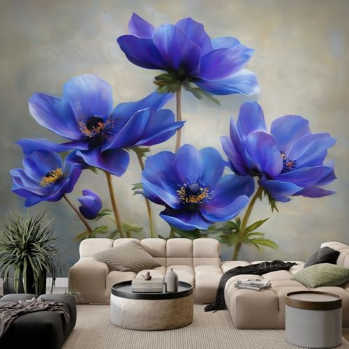Custom Photo Wallpaper Mural 79 x 55 inch (W x H), 3D Panoramic Custom Dark Grey Wallpaper Mural - Minimalism Pastel Purple Flowers Non-Woven Poster Decoration for Bedroom Living Room