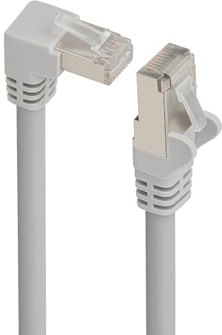 Cat 6 LAN vinklad kabel 90° – 10,0 meter – grå – S/FTP PIMF Ethernet-kabel – RJ45 vinklad kontakt – Gigabit patchkabel för routrar, switchar och smarta TV-apparater
