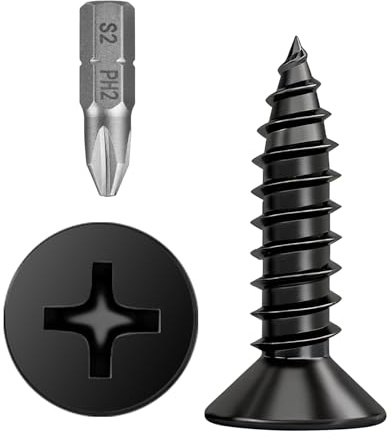 WENXINWIN 50Pcs Black Wood Screws, M5x20mm Drywall Plasterboard Screws | Black Carbon Steel Phillips Flat Self-tapping Screws with PH2 Bit for drywall, wood, plastic, furniture & DIY repairs
