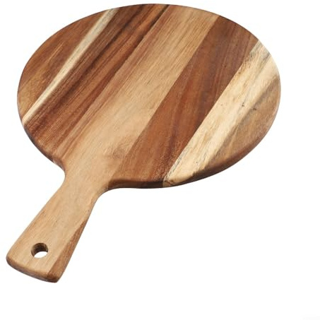 Wooden Cutting Board 16 Inch, Round Acacia Pizza Tray with Handle, Natural Wood Serving Platter for Kitchen Cheese Bread