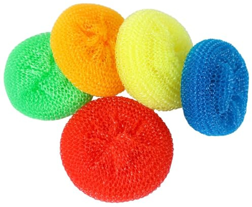 Spugne per Lavare, Lavapiatti 5 Pezzi Spugna per Cucina in Plastica Rotonda da 3 Pollici per Piatti Spugne per Lavare Antigraffio Scrubber per Pentole in Rete per Piatti Riutilizzabili per Cuc