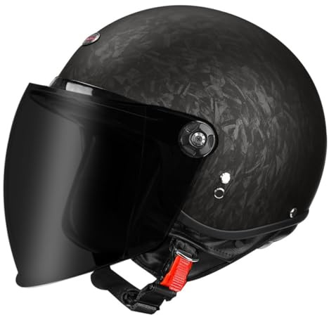 Moto 3/4 Caschi Motociclista Pelle Retrò Con Visiera Parasole Scooter Caschi Moto Jet E Demi-Jet Certificazione ECEDOT Per Adulti Uomini Donne Mezze Casco Scodella 1,M:57-58CM