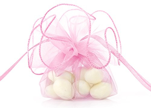 Premium Weddings Organzakreise rosa 20 Stück Ø 26 cm - Organzakreis rosa mit Zugverschluss - Organzabeutel rosa Hochzeit Kommunion Taufe