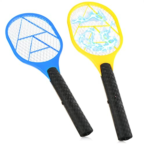 com-four® 2X Elektronische Fliegenklatsche - Insektenvernichter - Fliegenfalle in Schläger-Form [Auswahl variiert] (02 Stück - bunt)