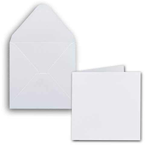 Nytt papper 100 x set kvadratiska kort inklusive kuvert – blankt 14 x 14 cm i vitt – utskrivbara inbjudningskort – perfekt för självdesign och skapande