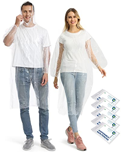 Opret Disposable Rain Ponchos 5 Pack, Emergency Raincoats Waterproof Ponchos Transparent Lightweight Rain Coats with Drawstring Hood and Elastic Cufffor Adults