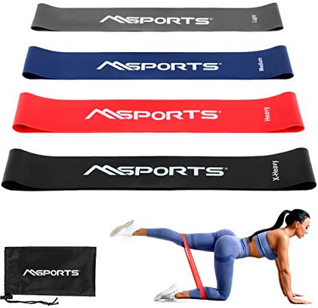 MSPORTS Resistance Bands Premium mit Tragetasche 4er Set oder 5er Set - Leicht | Medium | Stark | Extra Stark - Fitnessband Trainingsband Gymnastikband