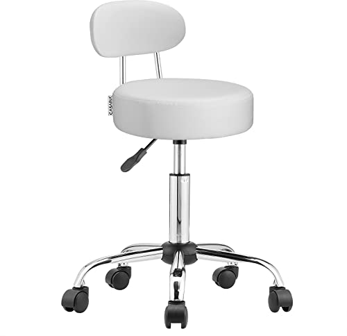 Casaria® Rollhocker mit Lehne Höhenverstellbar 10cm Polsterung 360°C Drehbar 46-60cm Sitzhöhe Büro Küche Bürohocker Drehhocker Arbeitshocker Hocker Weiß