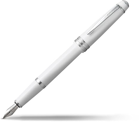 CROSS Bailey Light Click-Off Cap Plastic Fountain Pen with Resin Finish, Fine Fountain, includes Premium Gift Box and Black Cartridge, 1 Pack, Polished Coral, Glossy White,Fine Nib