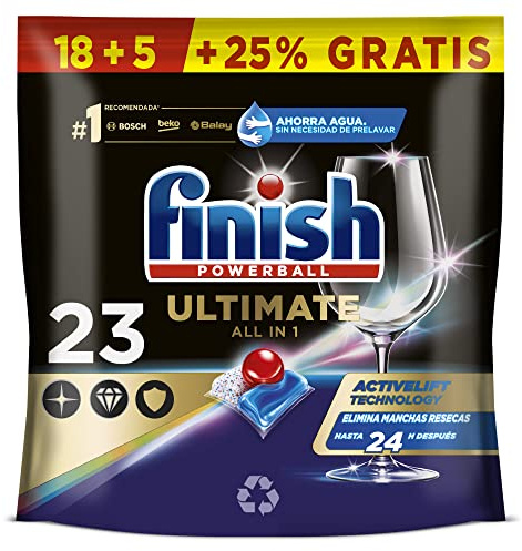 Finish Powerball Ultimate All in 1 Spülmaschinentabs, wirksam gegen trockene Flecken, 23 Tabletten