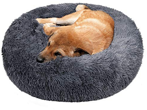 TAMOWA Cuccia per Gatti Letto per Cani Rotondo, Ciambella per Animali Domestici, Cuscino in Morbido Peluche, Piccolo Media Taglia, 50CM, Grigio Scuro