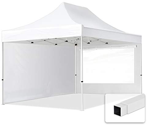 TOOLPORT Gazebo Pieghevole Giardino 3x4,5m - 2 Laterali (finestre panoramiche) Telo 700N Poliestere Idrorepellente Padiglione Mercati Sagre Bianco