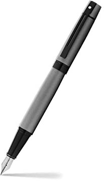 Sheaffer 300 Füllfederhalter (M-Feder, inkl. 2 Tintenpatronen, Kolbenkonverter und Luxus-Geschenkbox) Mattgrau