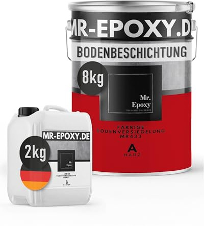 Mr. Epoxy Epoxidharz Bodenbeschichtung (10 kg, RAL 3020 Verkehrsrot) - 2K Betonfarbe für Garagen, Keller & Werkstatt Boden - Flüssigkunststoff Epoxid Grundierung und Bodenversiegelung