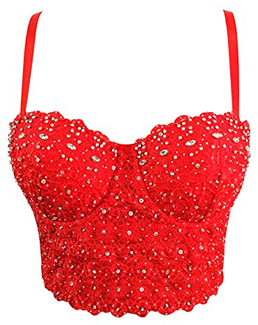 Woboren Dam korsett bustier bh underkläder linne topp axelbandstopp crop top corsage klubbwear skjorta undertröja topp, röd, S