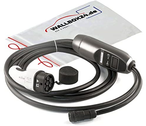 Wallbox24 Ladegerät tragbar KH Serie 1Ph Adapterversion 230V 7,2kW 32A Typ 2 5m Einstellbarer Ladestrom mit Schutzhülle