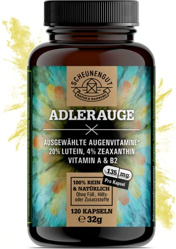 ADLERAUGE® Augenvitamine Hochdosiert - WICHTIG: Laborgeprüfter Markenkomplex mit Lutein, Zeaxanthin, Heidelbeer-Extrakt, Beta-Carotin,Vitamin A+B &mehr I 120 Stk -DE- SCHEUNENGUT®