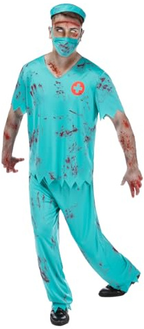 Funidelia Disfraz de médico cirujano zombie para hombre, Incluye pantalón, camiseta, gorro y mascarilla, Muerto Viviente - Traje para adultos para fiestas, Carnaval y Halloween - Talla XXL