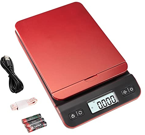 UNIWEIGH Postal Scales Digital 39kg/86lb, Parcel Shipping Scales, Mail Postage Weighing Scales with Hold Tare Function for office, Warehouse, Letter, Includes USB Cable, Tape Measure, Red.