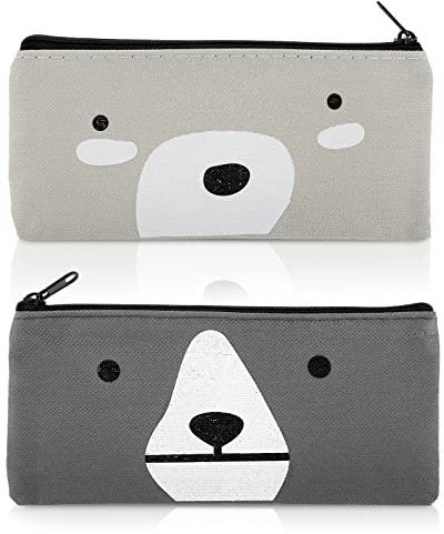 Cobee® Niedliches Federmäppchen aus Segeltuch, 2 Stück, Cartoon Stiftmäppchen, Kawaii Stiftehalter, Federmäppchen, Reißverschluss, Schreibwarentasche, Make up Tasch(hellgrau + dunkelgrau)