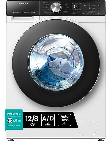 Hisense WD5S1245BW - Lavadora Secadora 2 en 1 con Vapor, Conctividad Wifi, Carga Frontal 12 Kg Lavado, 8 Kg de Secado, 1400 rpm, Motor Eficiente Inverter, Serie 5S, Sistema Antibalanceo, Puerta XL